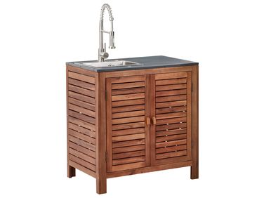 Outdoor Kitchen Cabinet with Sink BRUCOLI Brown/ Silver Acacia Wood