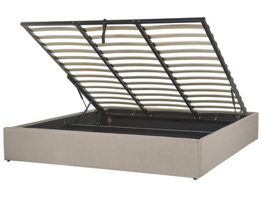 Ottoman Bed without Headboard DINAN Fabric Light Brown 180 x 200 cm (EU Super King)