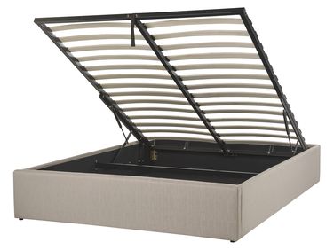 Bett mit Stauraum ohne Kopfteil DINAN Stoff Hellbraun 140 x 200 cm