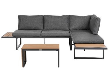 Garden Corner Sofa with Table 4 Seater PIENZA Left Hand Light Brown/ Grey