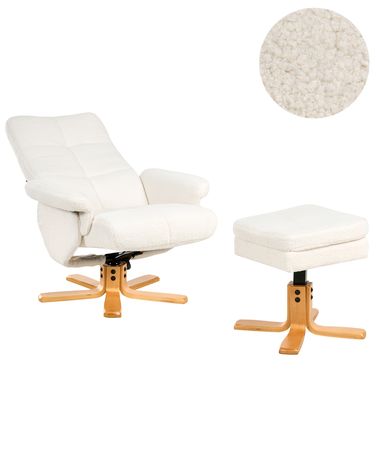 Recliner Chair EPSE with Footstool Boucle Off-White