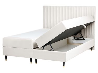 Boxspringbett mit Stauraum DAME Samtstoff Cremeweiß 160 x 200 cm