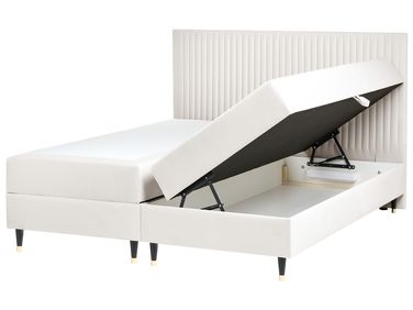 Boxspringbett mit Stauraum DAME Samtstoff Cremeweiß 180 x 200 cm