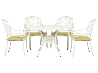 Garden Dining Set 4 Seater ANCONA Off-White Metal with Cushions