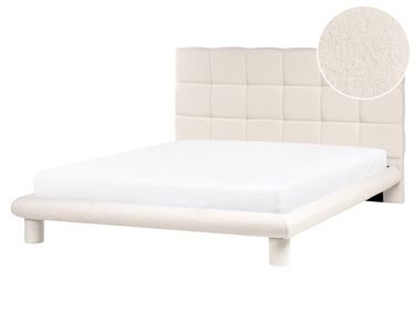 Bett mit Lattenrost Bouclé CRESSAT 160 x 200 cm Cremeweiß