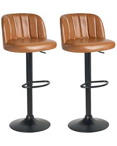 Set mit 2 Barhockern VLORE Kunstleder drehbar Braun