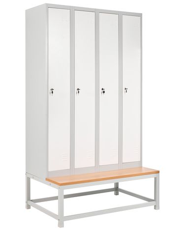 4-Door Storage Locker with Bench ATHLETE Metal Grey/ White