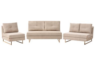 Living Room Set 6 Seater JERSLEV Fabric Light Brown
