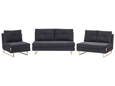 Living Room Set 6 Seater JERSLEV Fabric Black