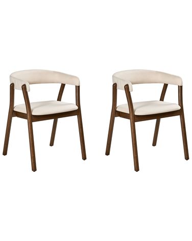 Esszimmerstuhl 2er Set MYLO Stoff Cremeweiß / Dunkelbraun
