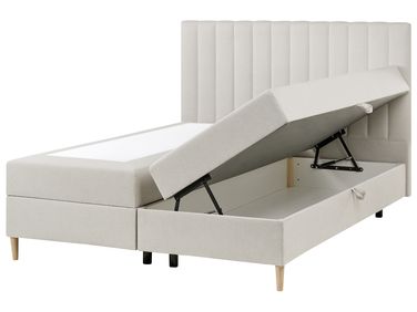 Boxspringbett mit Stauraum OFFICER Stoff Cremeweiß 160 x 200 cm