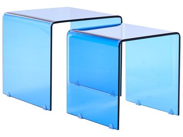 Beistelltisch 2er Set KENDALL Sicherheitsglas Blau