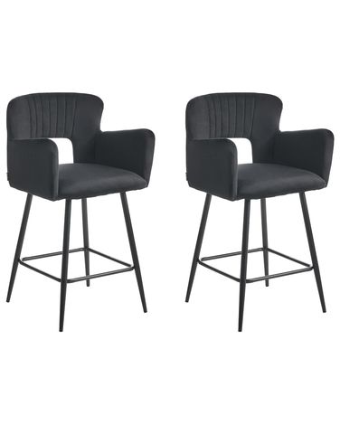 Set mit 2 Barstühlen SANILAC Samtstoff Schwarz