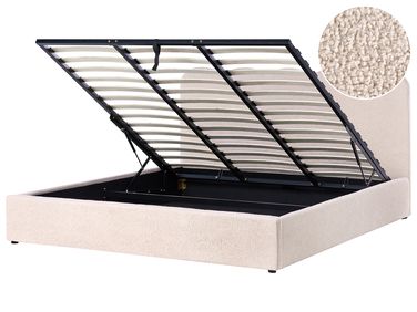 Ottoman Bed NANTERRE Boucle Beige 180 x 200 cm (EU Super King)