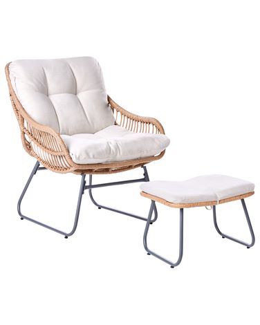 Gartenstuhl MESTRE mit Fußstütze Polyrattan Hellbeige