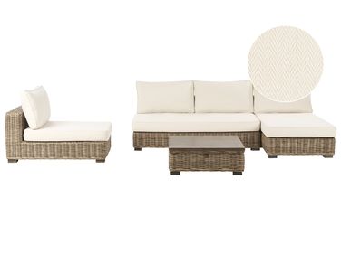 Lounge Set mit Tisch 4-Sitzer VARALLO linksseitig Grau Rattan modular