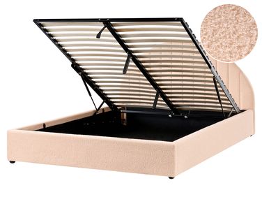 Ottoman Bed CHADENET Boucle Peach Pink 160 x 200 cm (EU King Size)