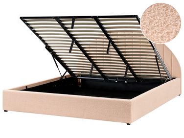 Ottoman Bed CHADENET Boucle Peach Pink 180 x 200 cm (EU Super King)