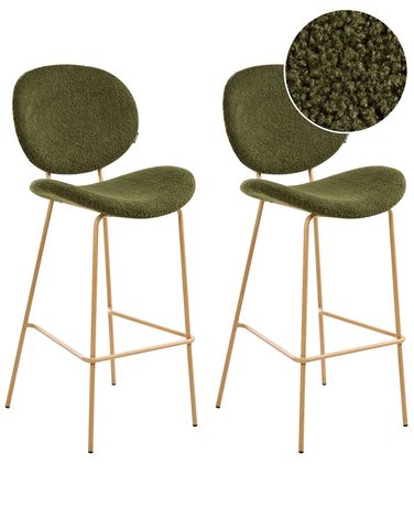 Set mit 2 Barstühlen LUANA Bouclé Dunkelgrün