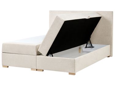 Boxspringbett mit Stauraum MAJOR Stoff Hellbeige 160 x 200 cm