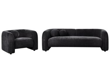 Sofa Set 4-Sitzer LEIREN Chenillegewebe Schwarz