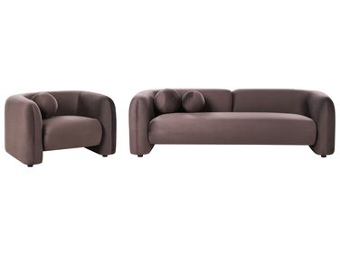 Sofa Set 4-Sitzer LEIREN Samtstoff Dunkelbraun