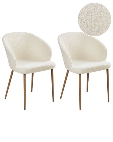 Esszimmerstuhl 2er Set MASON Bouclé Cremeweiß / Hellbraun