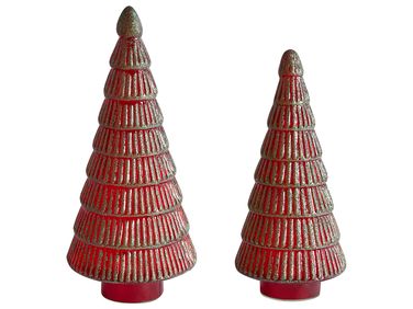 Dekofiguren 2er Set PURUVESI Weihnachtsbaum 31/36 cm Rot / Grün