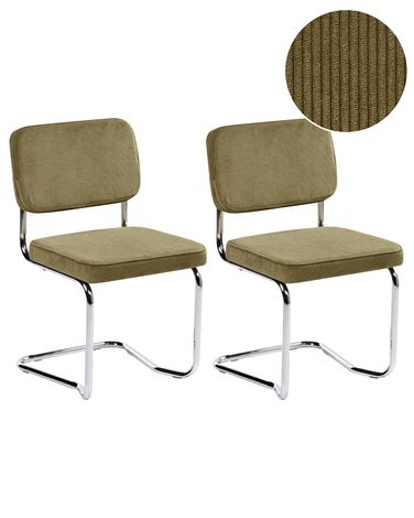 Esszimmerstuhl 2er Set IRWIN Cord Olivgrün