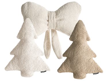Dekokissen 3er Set WINTERLAND Bouclé 30 x 35 cm 45 x 25 cm Hellbeige Weihnachtsmotiv