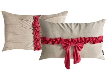 Dekokissen 2er Set BELLE Samtstoff 50 x 30 cm Taupe Weihnachtsmotiv