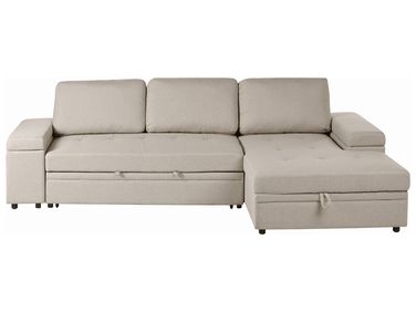 Eckschlafsofa 3-Sitzer HRISEY Kunstleinen Beige linksseitig