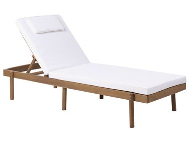 Sun Lounger with Cushion MARCETELLI Reclining Acacia Wood White