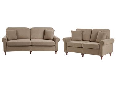 Living Room Set 5 Seater GINNERUP Fabric Brown