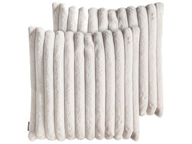 Dekokissen 2er Set RAKYA Webpelz 45 x 45 cm Hellbeige Streifenmuster