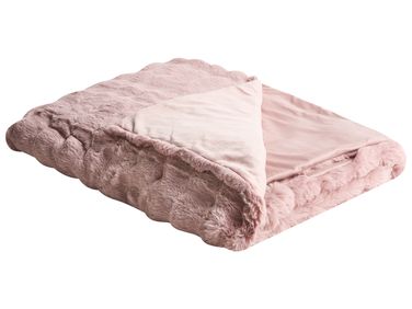 Blanket SALKA Faux Fur 200 x 220 cm Pastel Pink