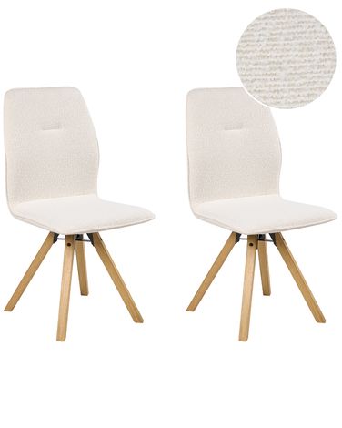 Esszimmerstuhl 2er Set drehbar ALKALI Bouclé Cremeweiß
