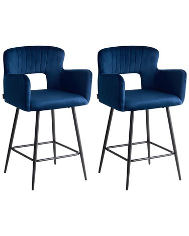 Set mit 2 Barstühlen SANILAC Samtstoff Marineblau