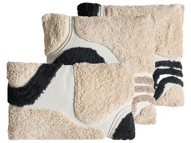Dekokissen 3er Set ALSTONIA Baumwolle 30 x 50 cm 45 x 45 cm Schwarz Abstraktes Muster