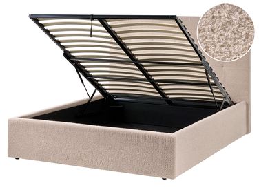 Bett mit Stauraum LORIENT Bouclé Beige 140 x 200 cm