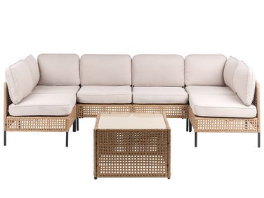 Gartensofa in U-Form 6-Sitzer OMEGANA Hellbeige Polyrattan modular