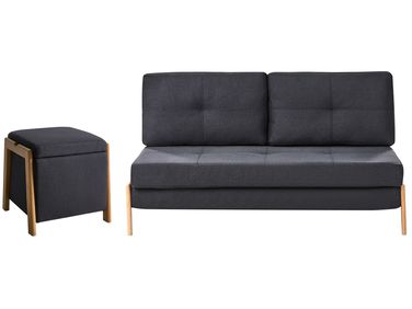 Living Room Set 3 Seater EDLAND Fabric Black with Pouffe