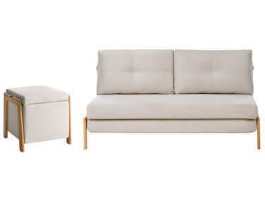 Living Room Set 3 Seater EDLAND Fabric Light Beige with Pouffe
