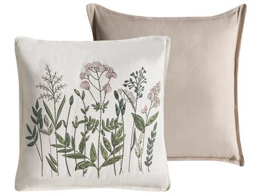 Dekokissen 2er Set FERNA Baumwolle 45 x 45 cm Weiß / Beige Blumenmuster