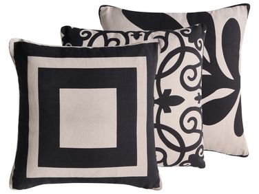 Dekokissen 3er Set MERBAU Baumwolle 45 x 45 cm Schwarz / Beige Abstraktes Muster