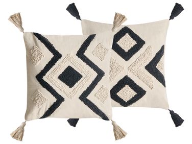 Dekokissen 2er Set SARACA Baumwolle 45 x 45 cm Schwarz / Beige Geometrisches Muster