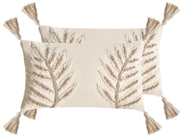 Dekokissen 2er Set POMETIA Baumwolle 30 x 50 cm Beige Blumenmuster