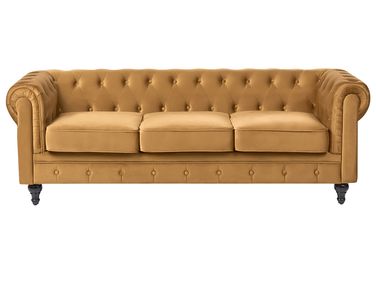 Sofa 3-Sitzer CHESTERFIELD Samtstoff Gold