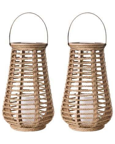 Solarbetriebene Laternen 2er-Set GWAYI 34 cm Naturfarben