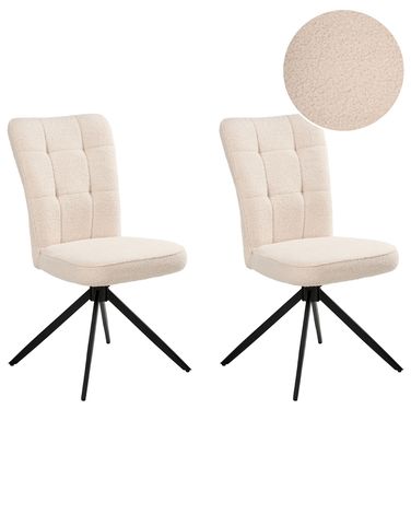 Esszimmerstuhl 2er Set drehbar RYAN Bouclé Hellbeige
